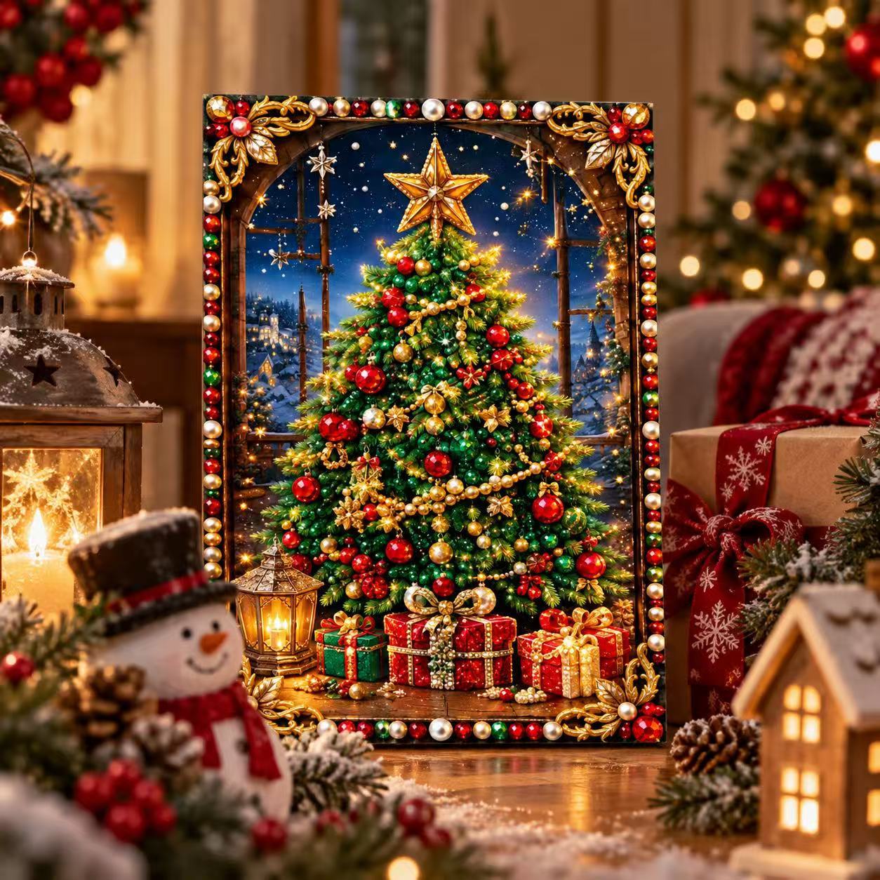 Resin Art Wallpaper - クリスマスDIYパールペイントキット、クリスマスパールペイントセット、20x30cmのダイヤモンドアートで、ご自宅のクリスマスウォールデコレーションを。