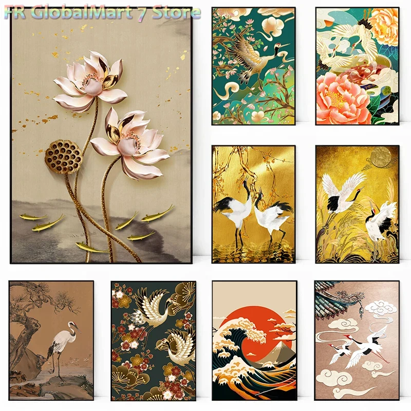 レトロな鶴の絵柄の壁飾り、ダイヤモンドペイント、日本の風景ポ - Resin Art Wallpaper のレビューと価格