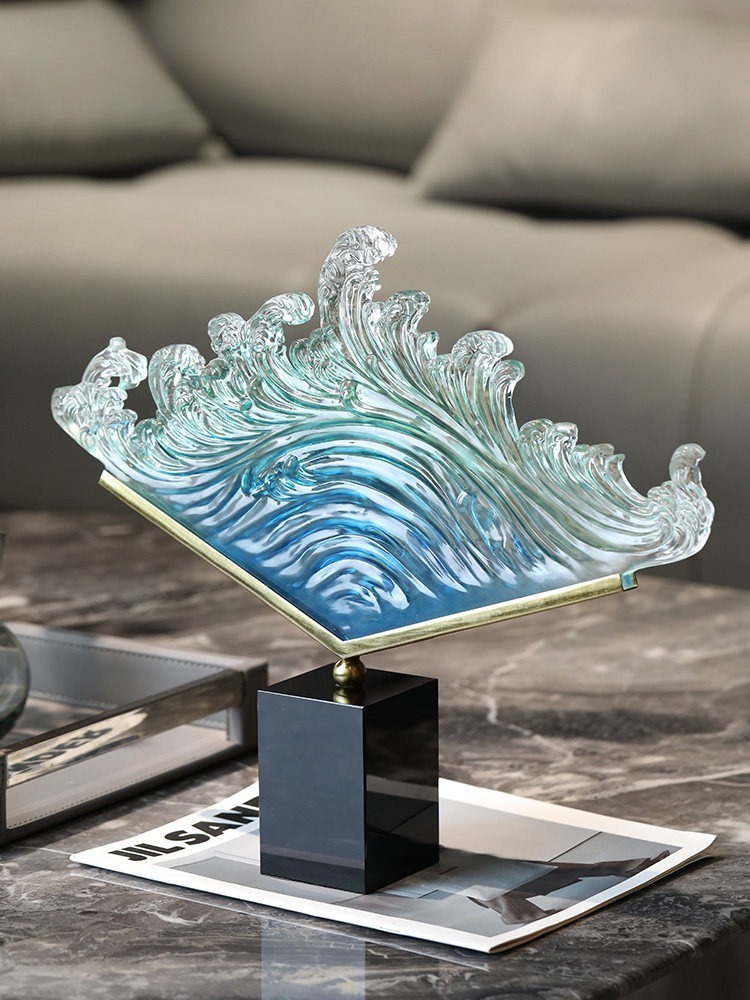 透明なグラデーションの海波レジン彫刻フィギュア モダンアート - Resin Art Wedding Gift のレビューと価格