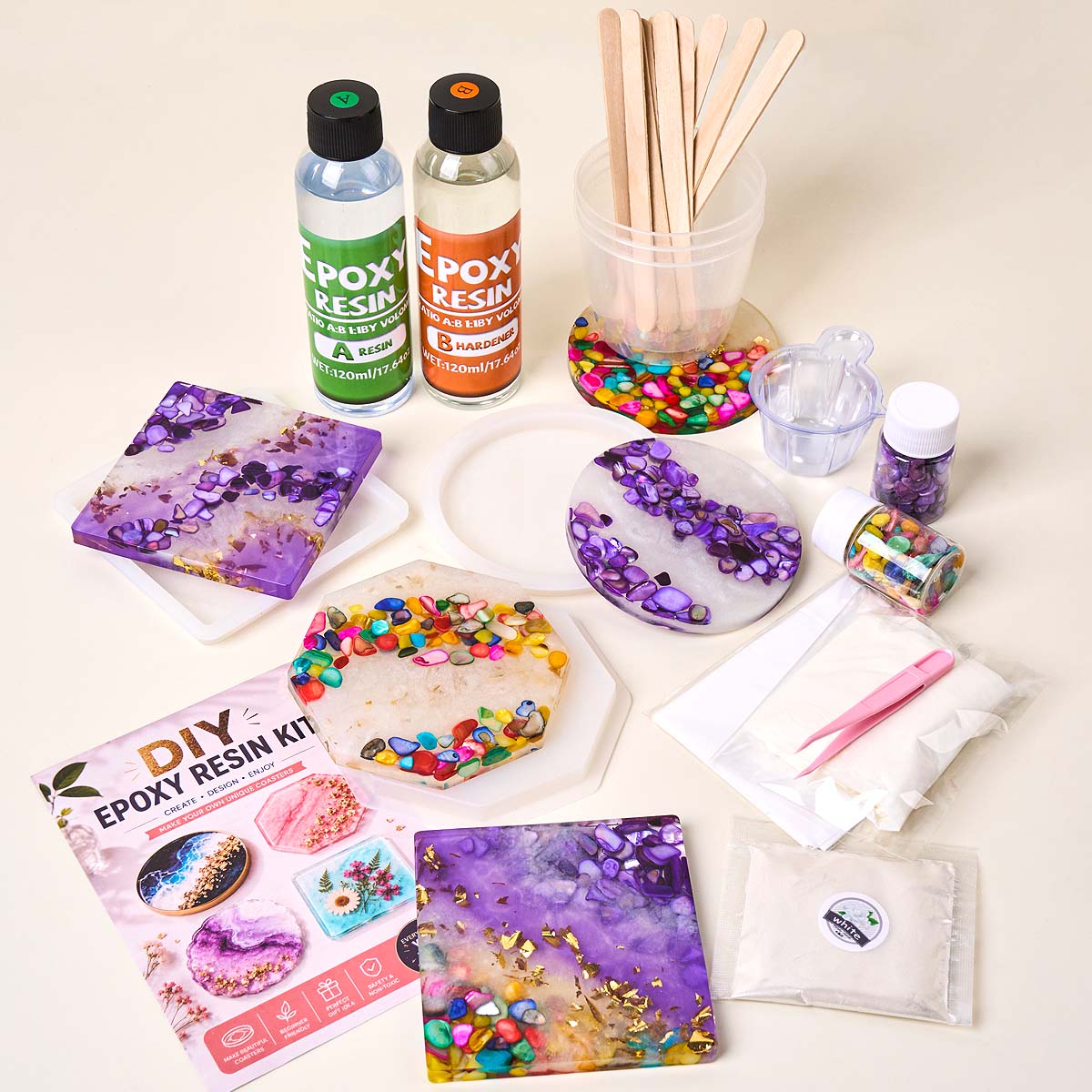 エポキシ樹脂コースター作成キット、AB樹脂接着剤、シリコンモ - Resin Art Equipment のレビューと価格